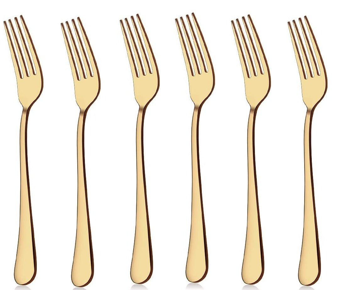 Set of 6 - Mirror Polished Stainless Steel Golden Forks Cutlery Set - Techmanistan in Pakistan