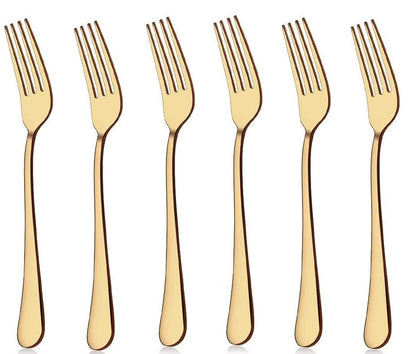 Set of 6 - Mirror Polished Stainless Steel Golden Forks Cutlery Set - Techmanistan in Pakistan