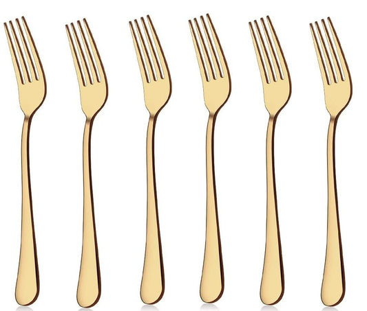 Set of 6 - Mirror Polished Stainless Steel Golden Forks Cutlery Set - Techmanistan in Pakistan
