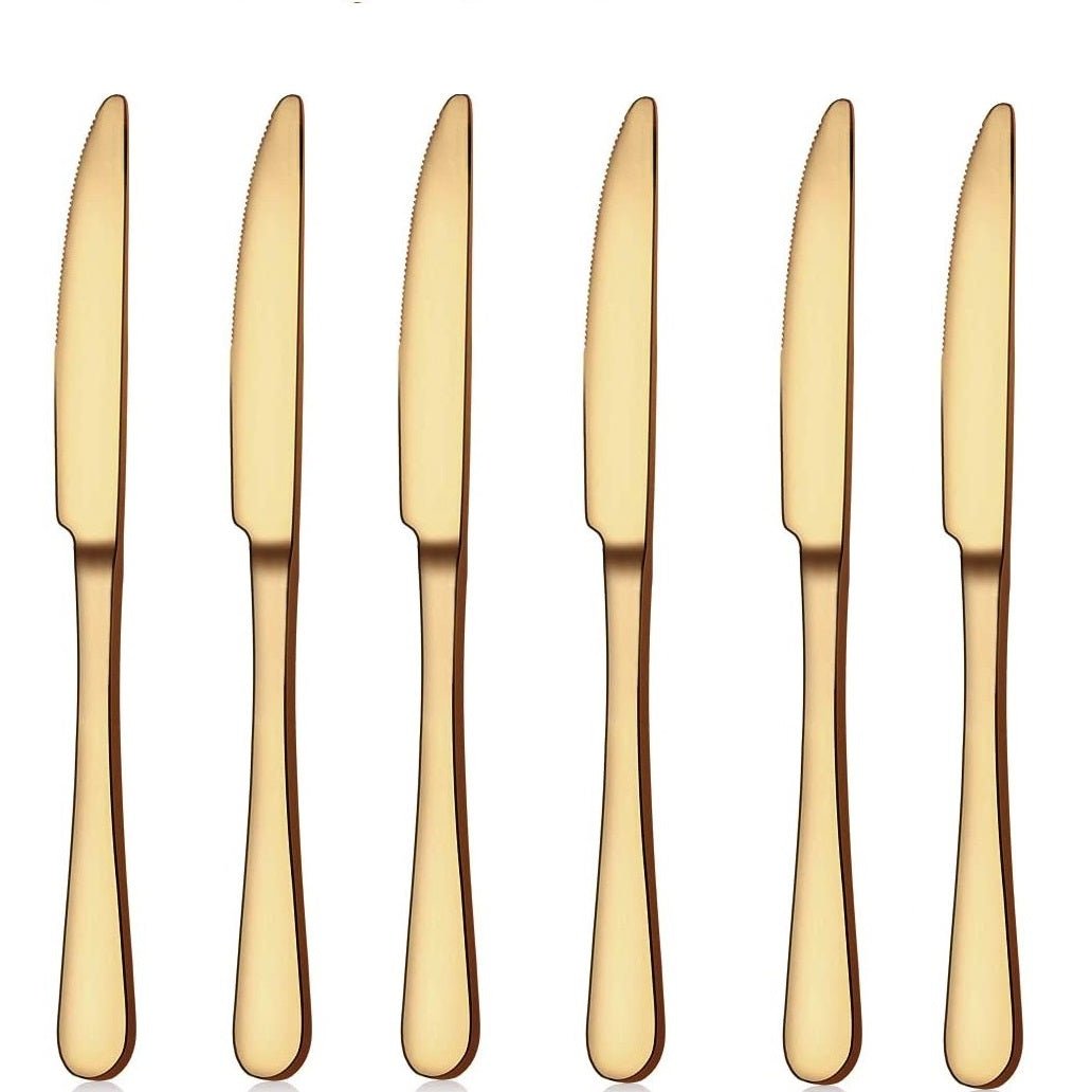 Set of 6 - Mirror Polished Stainless Steel Golden Knives For Dinner Cutlery Set - Techmanistan in Pakistan