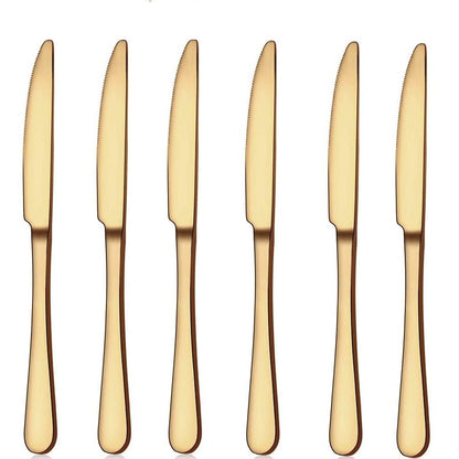 Set of 6 - Mirror Polished Stainless Steel Golden Knives For Dinner Cutlery Set - Techmanistan in Pakistan