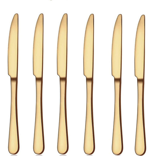 Set of 6 - Mirror Polished Stainless Steel Golden Knives For Dinner Cutlery Set - Techmanistan in Pakistan