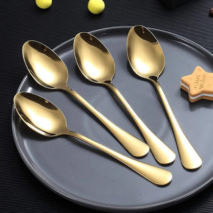 Set of 6 - Mirror Polished Stainless Steel Golden Spoons Cutlery Set - Techmanistan in Pakistan
