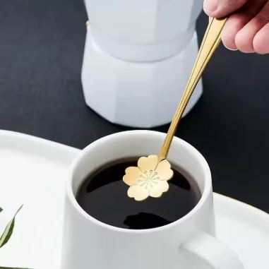 Set of 6 - Stainless Steel Gold - Plated Flower Spoons - Techmanistan in Pakistan