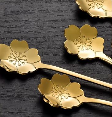 Set of 6 - Stainless Steel Gold - Plated Flower Spoons - Techmanistan in Pakistan