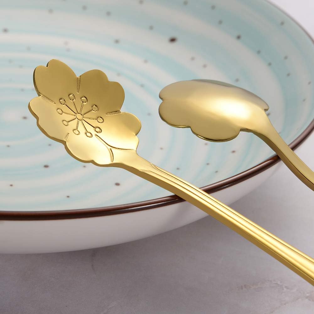 Set of 6 - Stainless Steel Gold - Plated Flower Spoons - Techmanistan in Pakistan