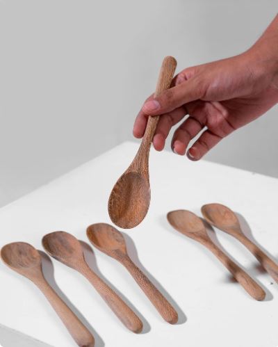 Set of 6 - Wooden Spoons For Eating Stirring Mixing Spice Spoon - Techmanistan in Pakistan
