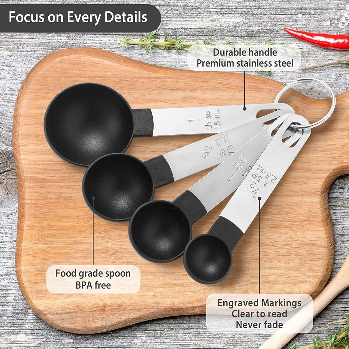 Set of 8 Measuring Spoons & Cups with Stainless Steel Handles - Techmanistan in Pakistan