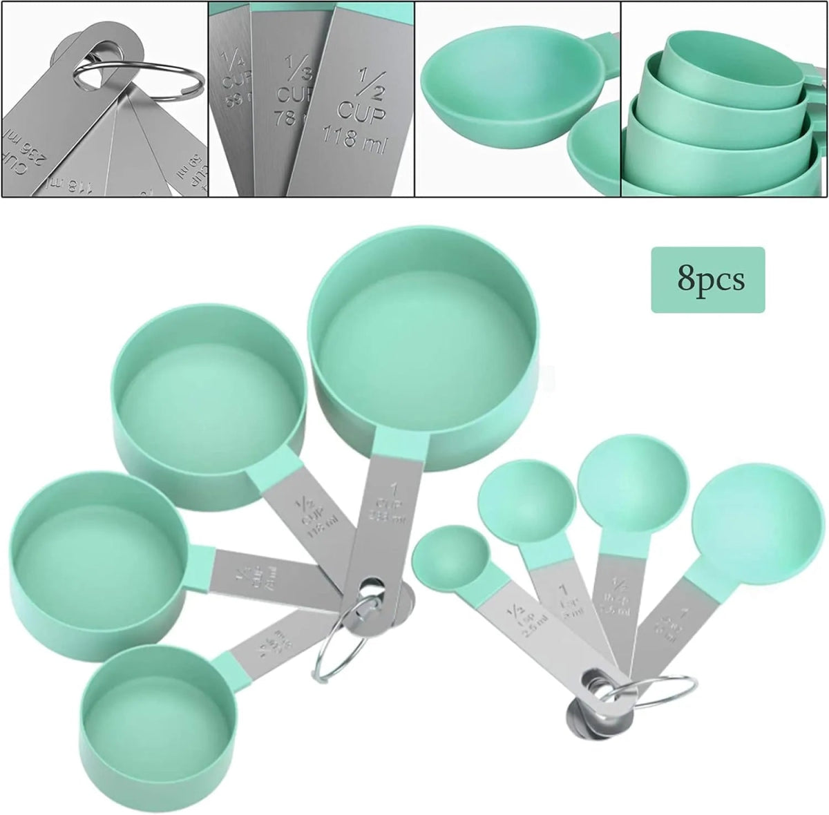 Set of 8 Measuring Spoons & Cups with Stainless Steel Handles - Techmanistan in Pakistan