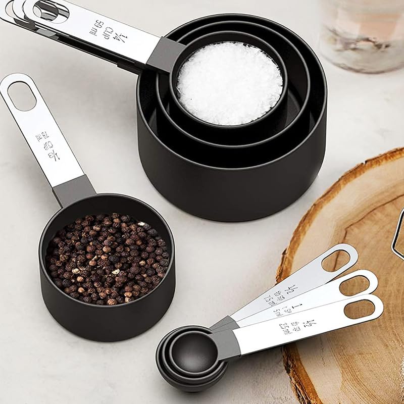 Set of 8 Measuring Spoons & Cups with Stainless Steel Handles - Techmanistan in Pakistan