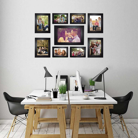 Set of 9 - Photo Frames Collage Wall Hanging Wall Decor Set - Black - Techmanistan in Pakistan