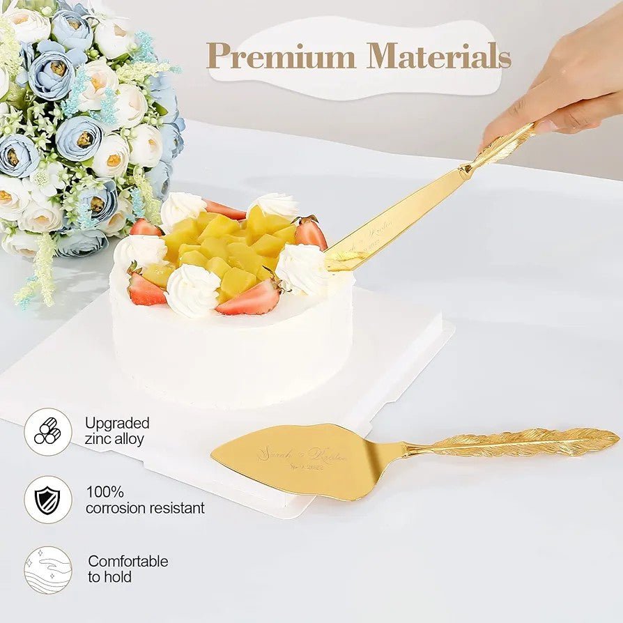 Set of Gold Wedding Cake Cutting Knife & Server Set - Techmanistan in Pakistan