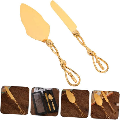 Set of Gold Wedding Cake Cutting Knife & Server Set - Techmanistan in Pakistan