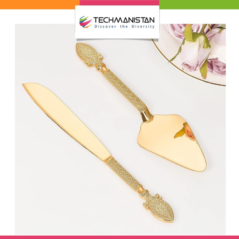 Set of Gold Wedding Cake Cutting Knife & Server Set - Techmanistan in Pakistan