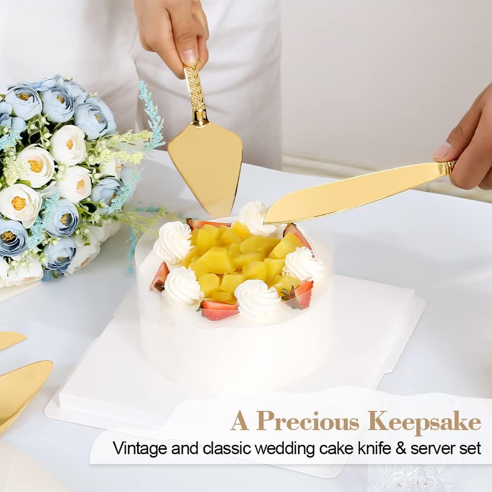 Set of Gold Wedding Cake Cutting Knife & Server Set - Techmanistan in Pakistan