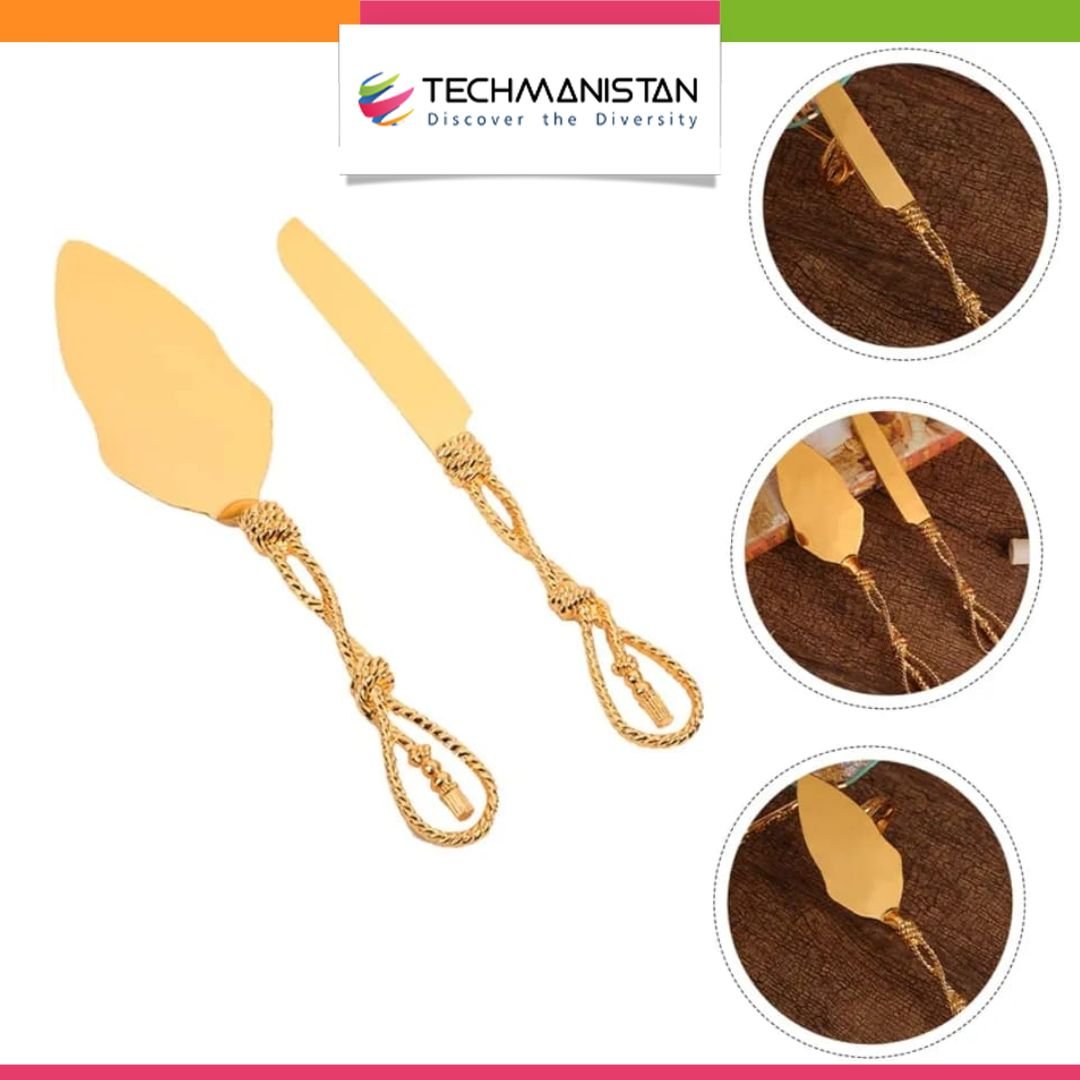 Set of Gold Wedding Cake Cutting Knife & Server Set - Techmanistan in Pakistan