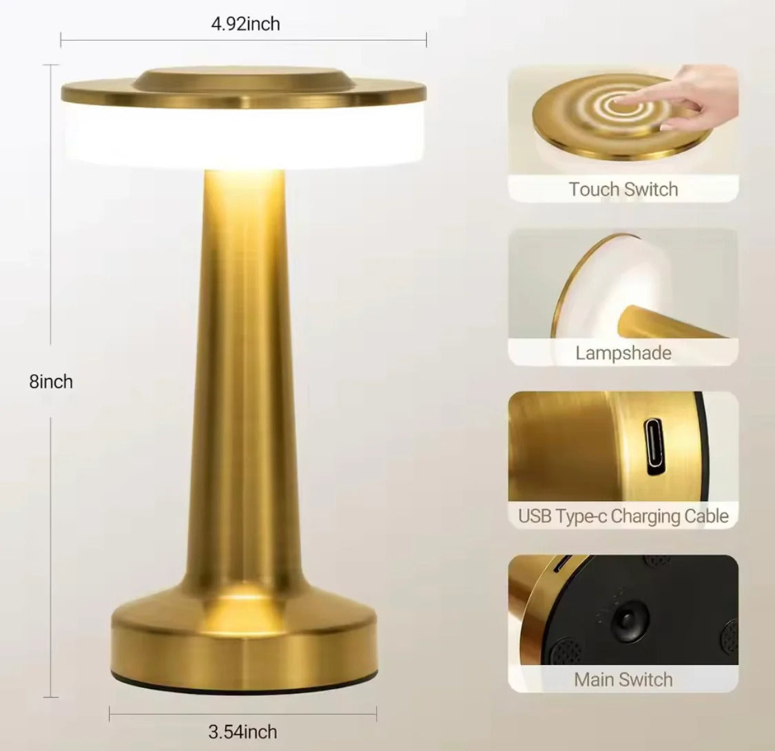 Cordless LED Table Lamp with Touch Control, 3-Level Dimmable Portable Light