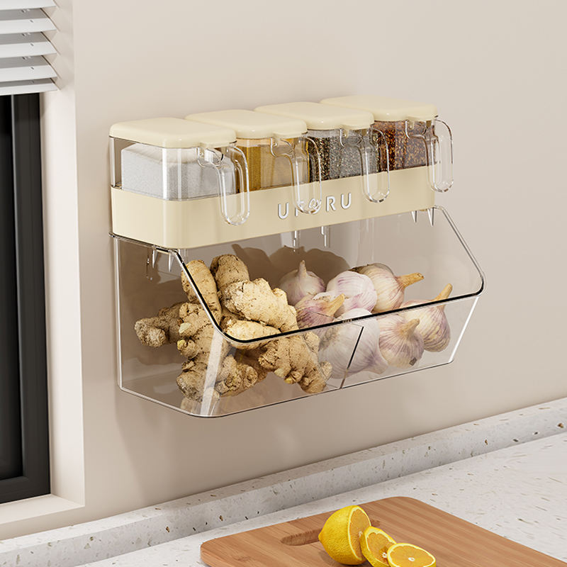 Wall Mounted Kitchen Spice Organizer with Storage Box