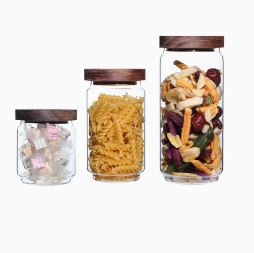 Stackable Glass Jars with Wooden Lid - Techmanistan in Pakistan