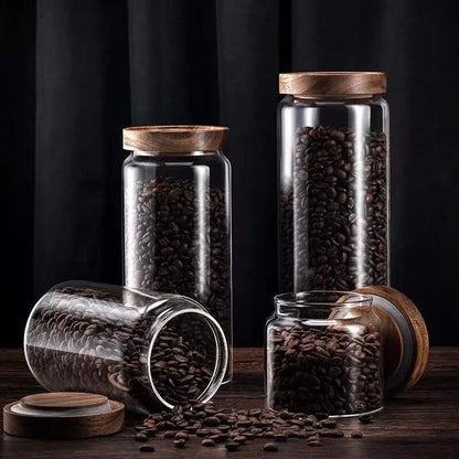 Stackable Glass Jars with Wooden Lid - Techmanistan in Pakistan