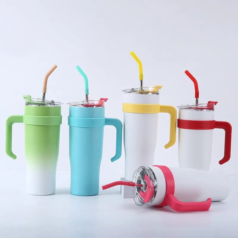 Stainless Steel 1250ml Tumbler with Straw and Handle - Techmanistan in Pakistan