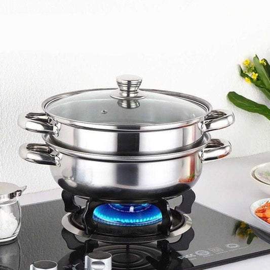 Stainless Steel 2 Layers Steamer Pot With Glass Lid - Techmanistan in Pakistan