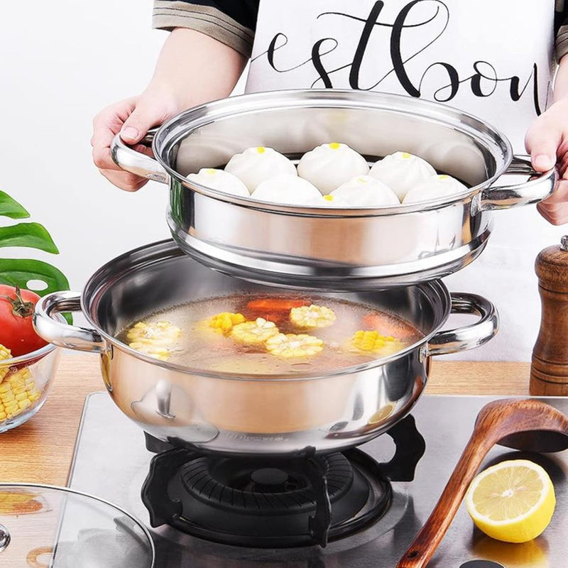 Stainless Steel 2 Layers Steamer Pot With Glass Lid - Techmanistan in Pakistan