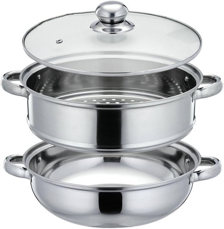Stainless Steel 2 Layers Steamer Pot With Glass Lid - Techmanistan in Pakistan