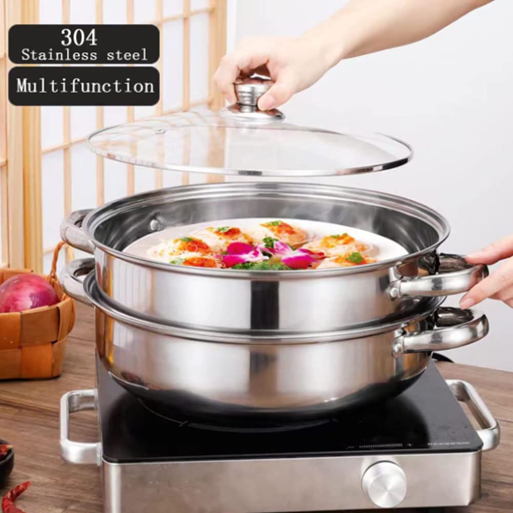 Stainless Steel 2 Layers Steamer Pot With Glass Lid - Techmanistan in Pakistan