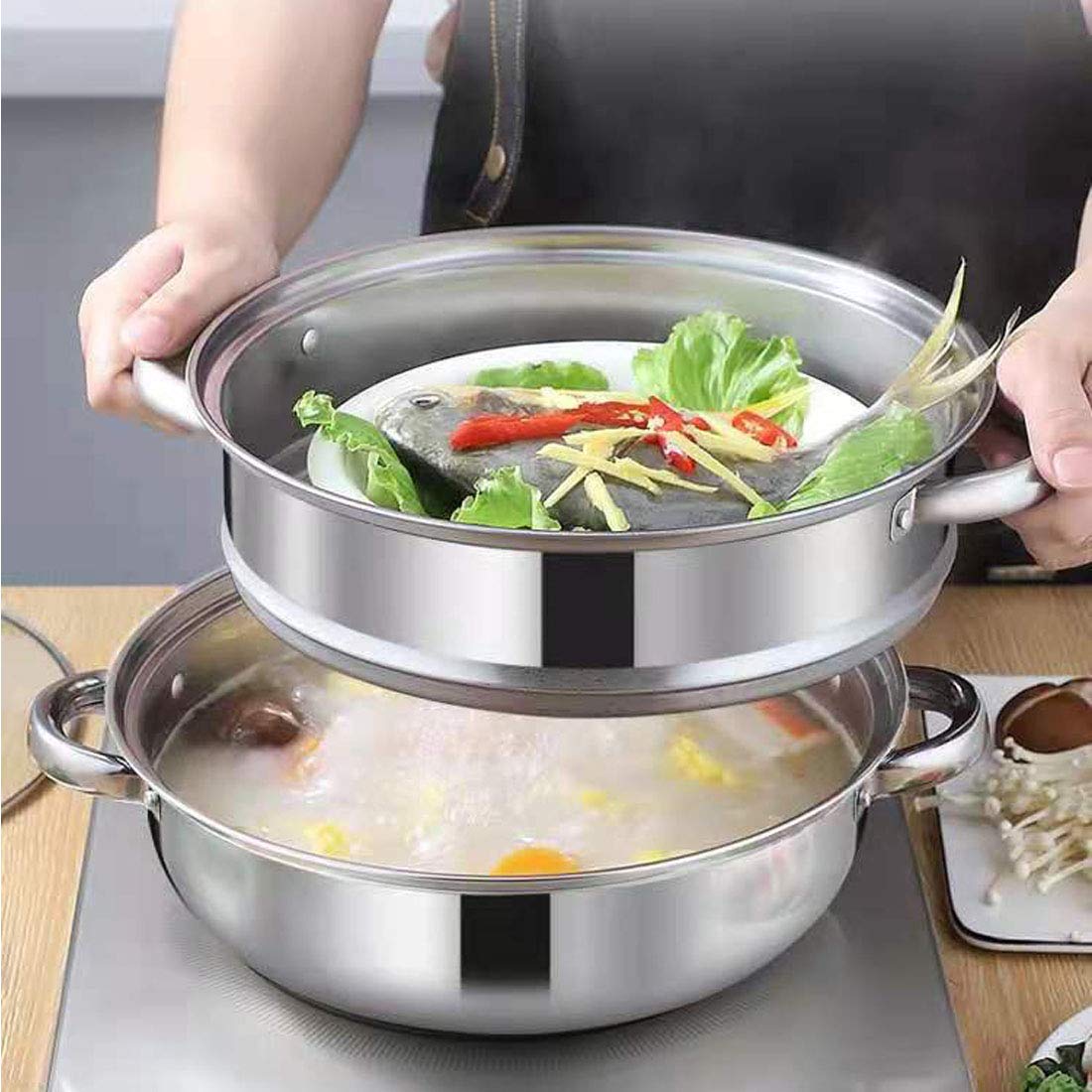 Stainless Steel 2 Layers Steamer Pot With Glass Lid - Techmanistan in Pakistan