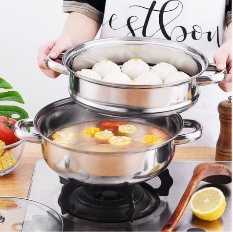 Stainless Steel 2 Layers Steamer Pot With Glass Lid - Techmanistan in Pakistan