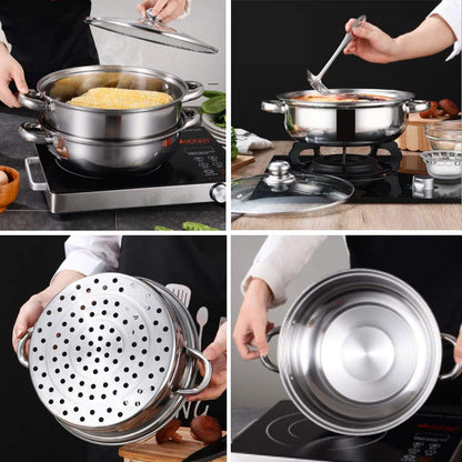 Stainless Steel 2 Layers Steamer Pot With Glass Lid - Techmanistan in Pakistan