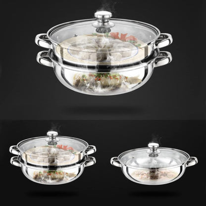 Stainless Steel 2 Layers Steamer Pot With Glass Lid - Techmanistan in Pakistan