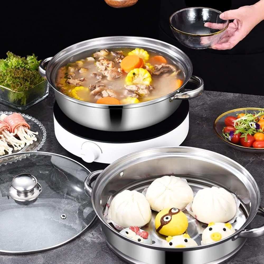 Stainless Steel 2 Layers Steamer Pot With Glass Lid - Techmanistan in Pakistan