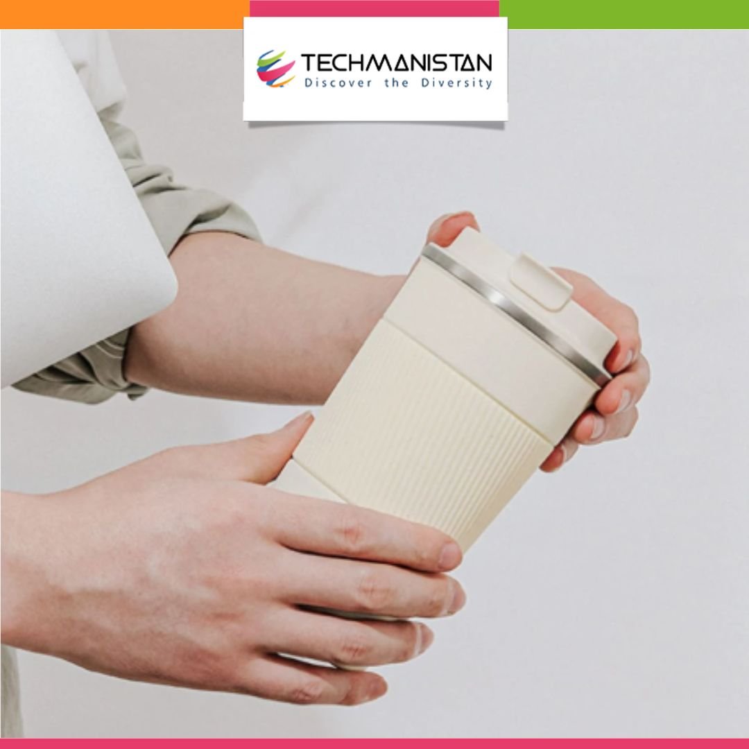 Stainless Steel Coffee Cup With Protective Leather Sleeve - Techmanistan in Pakistan
