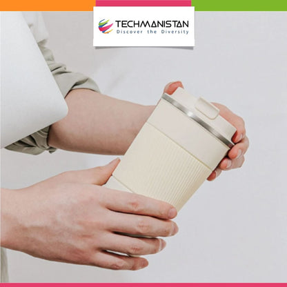 Stainless Steel Coffee Cup With Protective Leather Sleeve - Techmanistan in Pakistan