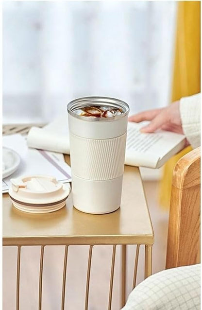 Stainless Steel Coffee Cup With Protective Leather Sleeve - Techmanistan in Pakistan