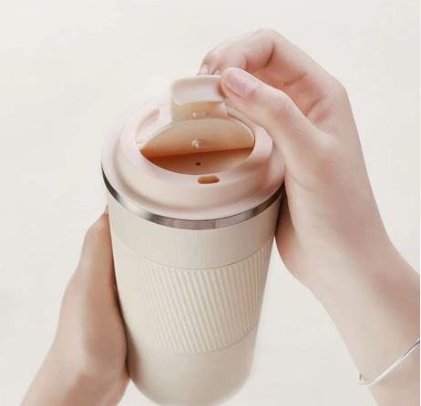 Stainless Steel Coffee Cup With Protective Leather Sleeve - Techmanistan in Pakistan