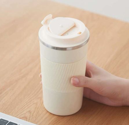 Stainless Steel Coffee Cup With Protective Leather Sleeve - Techmanistan in Pakistan