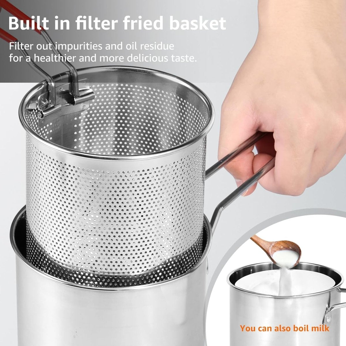 Stainless Steel Deep Fryer with Strainer Basket - Techmanistan in Pakistan