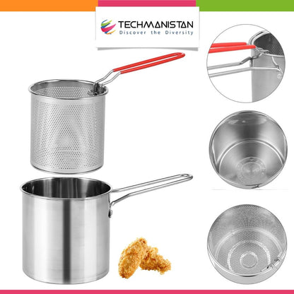 Stainless Steel Deep Fryer with Strainer Basket - Techmanistan in Pakistan