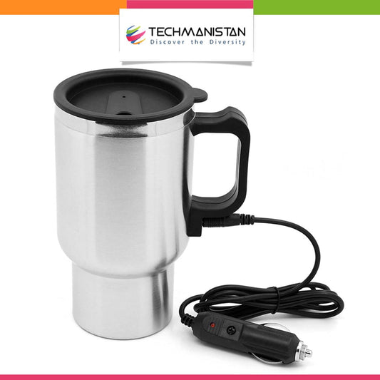 Stainless Steel Electric Coffee Heating Mug with Car Plugin - Techmanistan in Pakistan