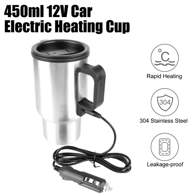 Stainless Steel Electric Coffee Heating Mug with Car Plugin - Techmanistan in Pakistan