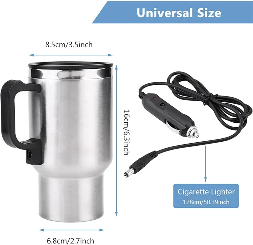 Stainless Steel Electric Coffee Heating Mug with Car Plugin - Techmanistan in Pakistan