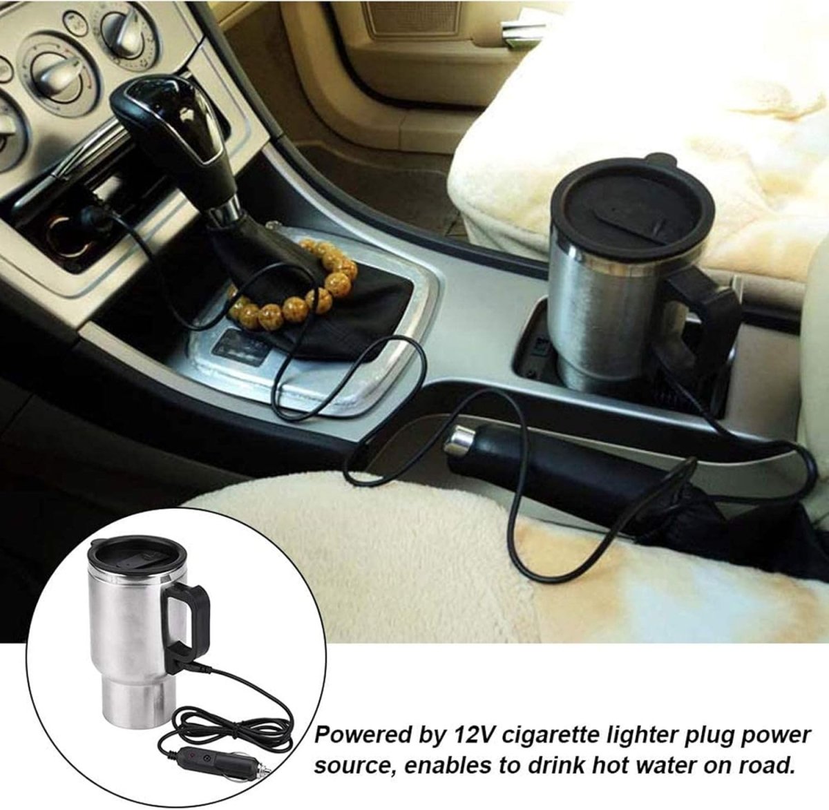 Stainless Steel Electric Coffee Heating Mug with Car Plugin - Techmanistan in Pakistan