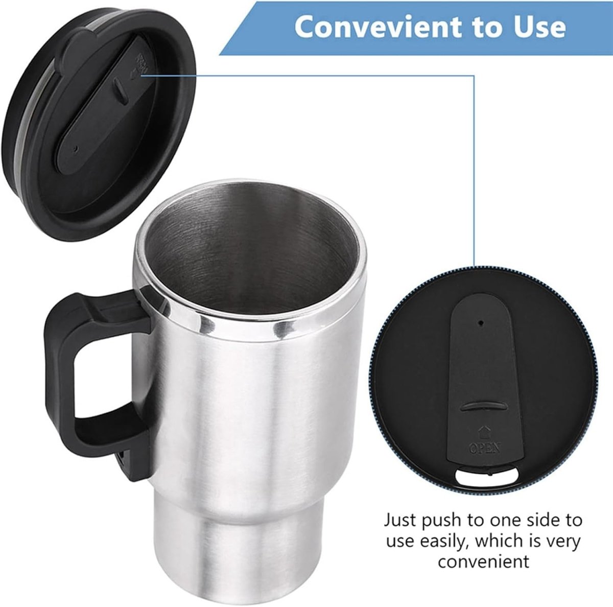 Stainless Steel Electric Coffee Heating Mug with Car Plugin - Techmanistan in Pakistan