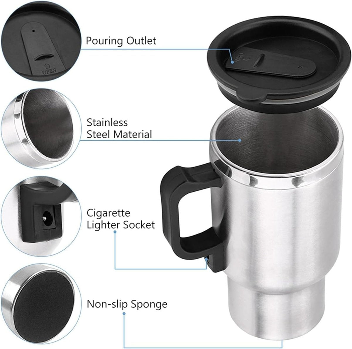 Stainless Steel Electric Coffee Heating Mug with Car Plugin - Techmanistan in Pakistan