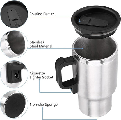 Stainless Steel Electric Coffee Heating Mug with Car Plugin - Techmanistan in Pakistan