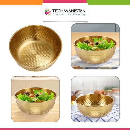 Stainless Steel Hammer Pattern Mixing Bowl - Techmanistan in Pakistan