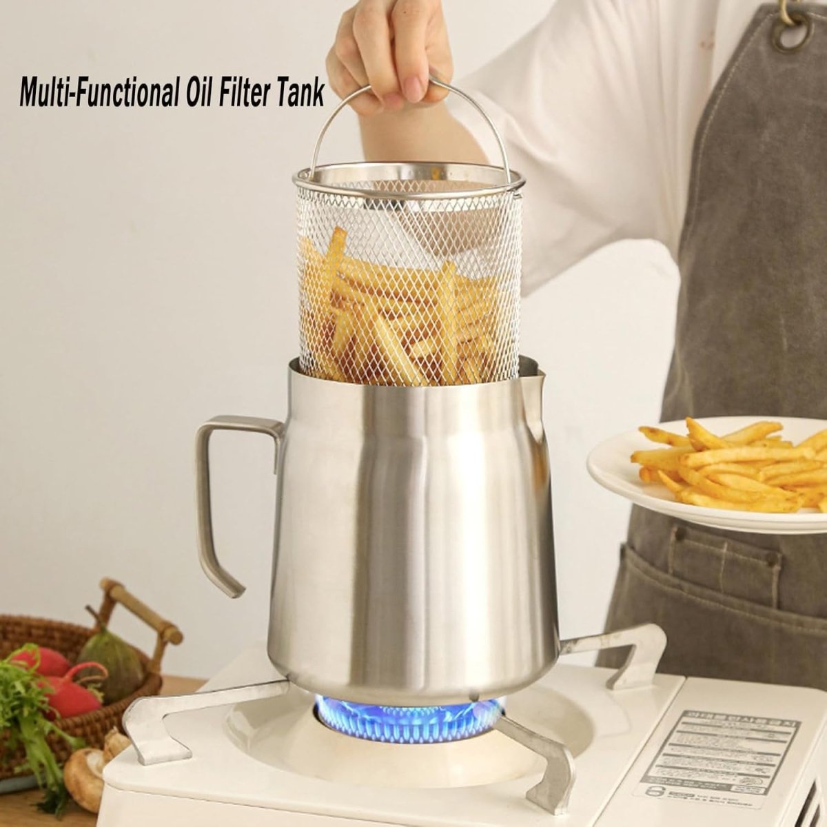 Stainless Steel Oil Pot with Strainer and Frying Basket - Techmanistan in Pakistan